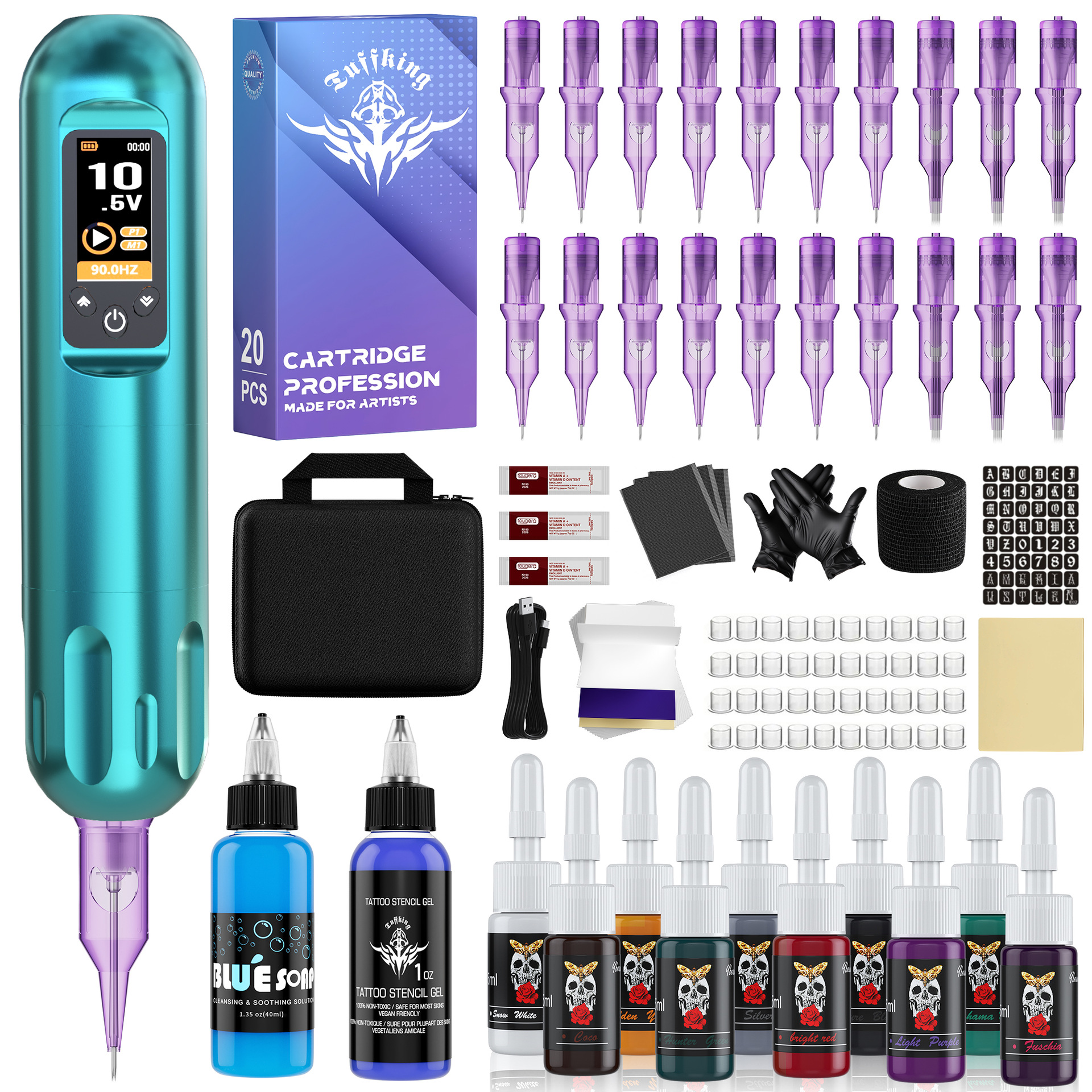 Serie P15 principiantes máquina de tatuaje inalámbrica edición de lujo conjunto completo de corte de alambre niebla tatuaje en un equipo de pluma de batería