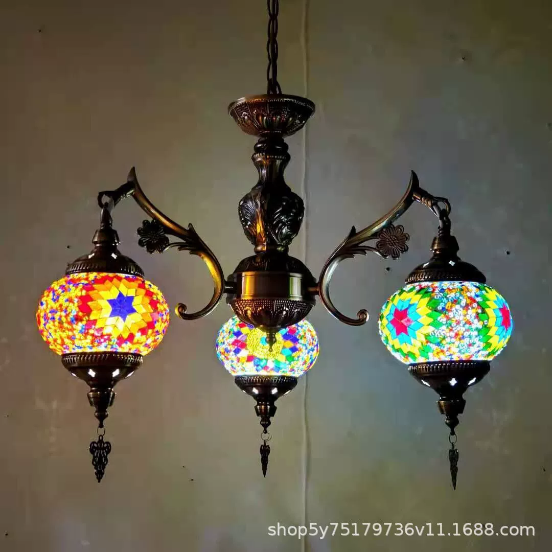 Мозаичная люстра в турецком стиле, handmade витраж, E27, Ø52–56 × 90 см