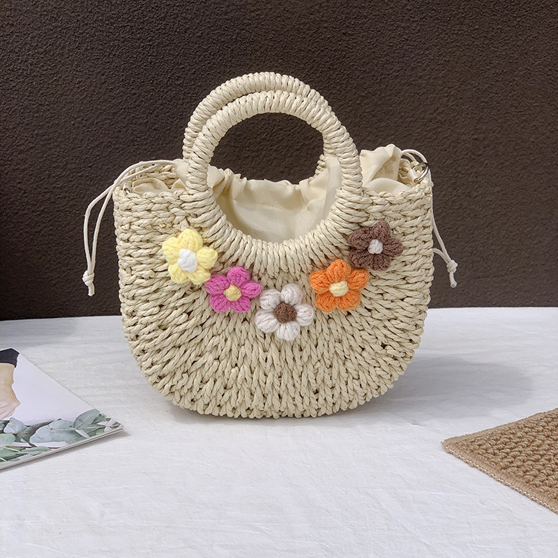 Summer Woven Bag For Women, Niche Design Semi-Circle Straw Bag, Casual Vacation Beach Bag, Handbag & Crossbody Bag - Thumbnail 7