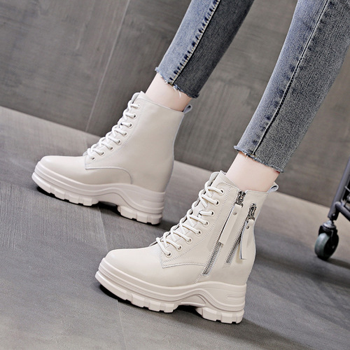 Martin boots women's boots  new muffin inner heightening autumn and winter plus velvet genuine leather slim short boots cotton shoes short boots