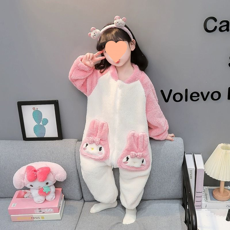 새로운 소녀 잠옷 가을과 겨울 산호 양털 어린이 귀여운 슈퍼 귀여운 플란넬 점프 수트 차가운 집 옷