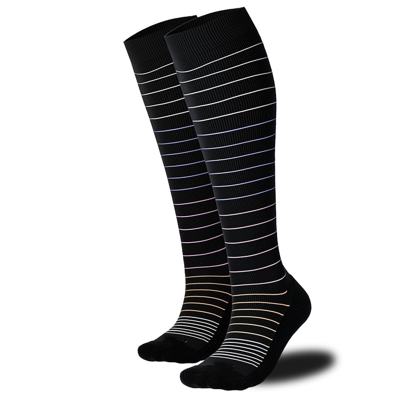 Bamboo fiber compression socks for sports, fitness, color-blocked, breathable, compression running