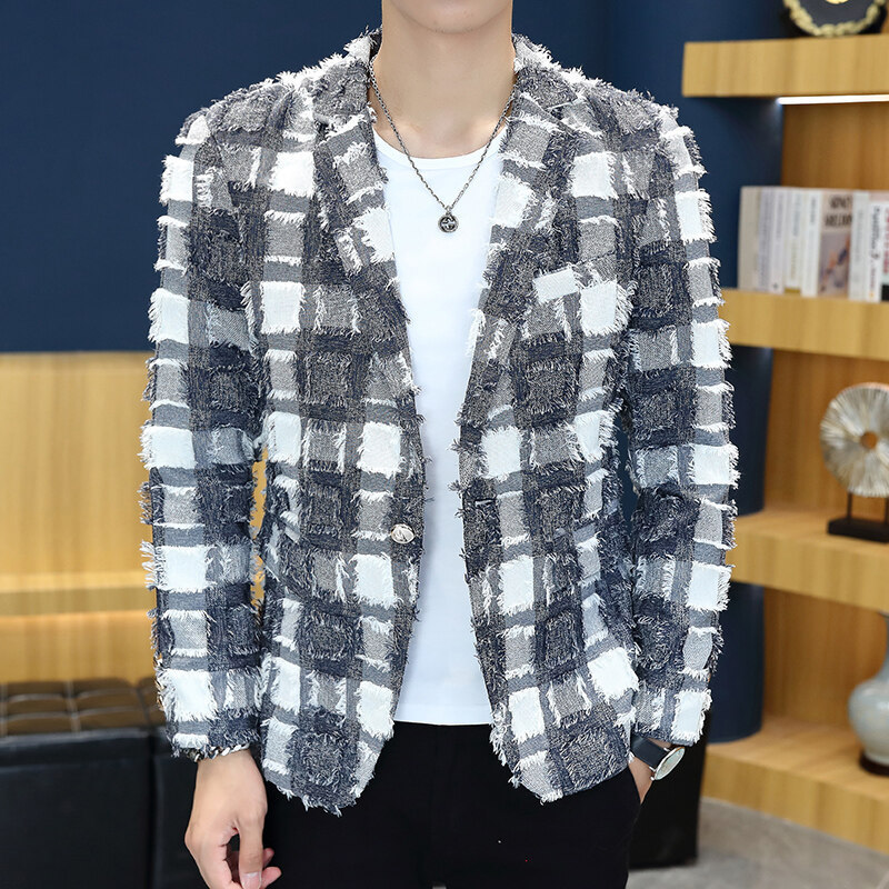 Cross-border supply of 24 years of new Korean version of small suit men's youth knitted Suge casual jacket slim fashion