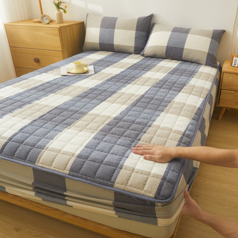 2025 nueva clase A de algodón teñido en hilo de algodón lavado funda de cama cubierta protectora de colchón grueso acolchado funda de cama de una sola pieza