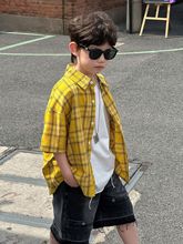 男童衬衫短袖2025夏季新款中小童儿童格子衬衣韩版中袖儿童上衣潮