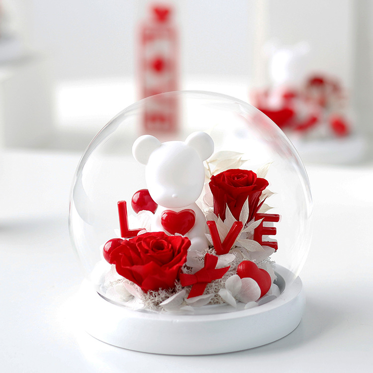 Oso de peluche con forma de corazón de rosas, flor eterna, regalo creativo de alta gama para el Día de San Valentín para niñas, regalo chino para el Día de San Valentín.