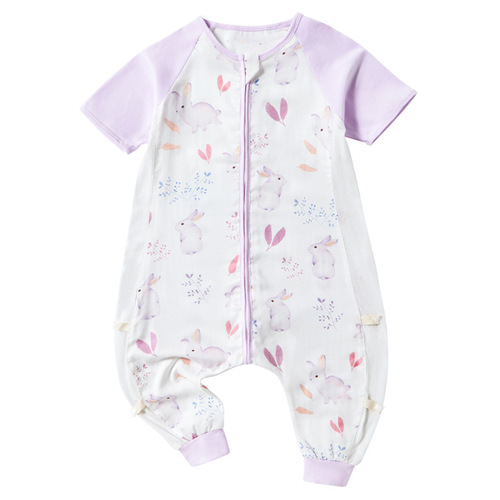 Summer bamboo cotton infant split-leg sleeping bag gauze children's short-sleeved antibacterial bamboo fiber baby pajamas Category A thin