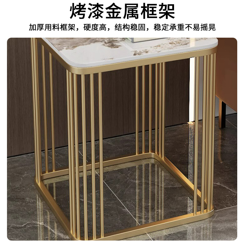 Lugar de lujo nórdico creativo tabla de roca pequeña mesa cuadrada sala de estar sofá gabinete lateral cabecera pequeño tablero de té móvil