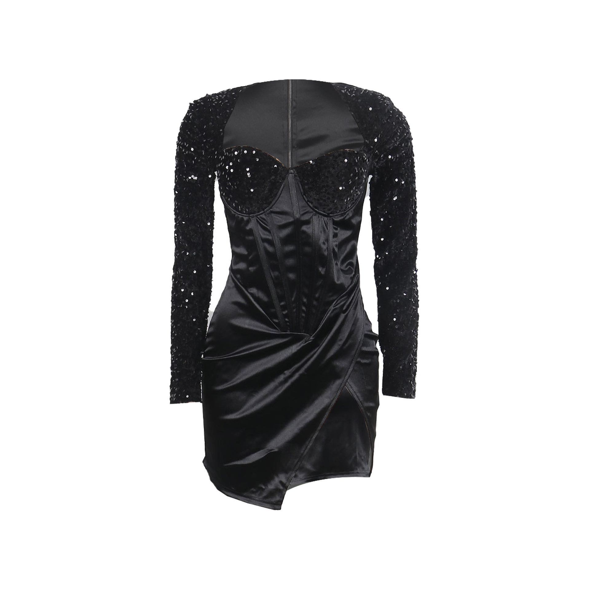 Women's Sheath Dress Party Dress Elegant Collarless Sequins Long Sleeve Solid Color Above Knee Banquet Party display picture 14