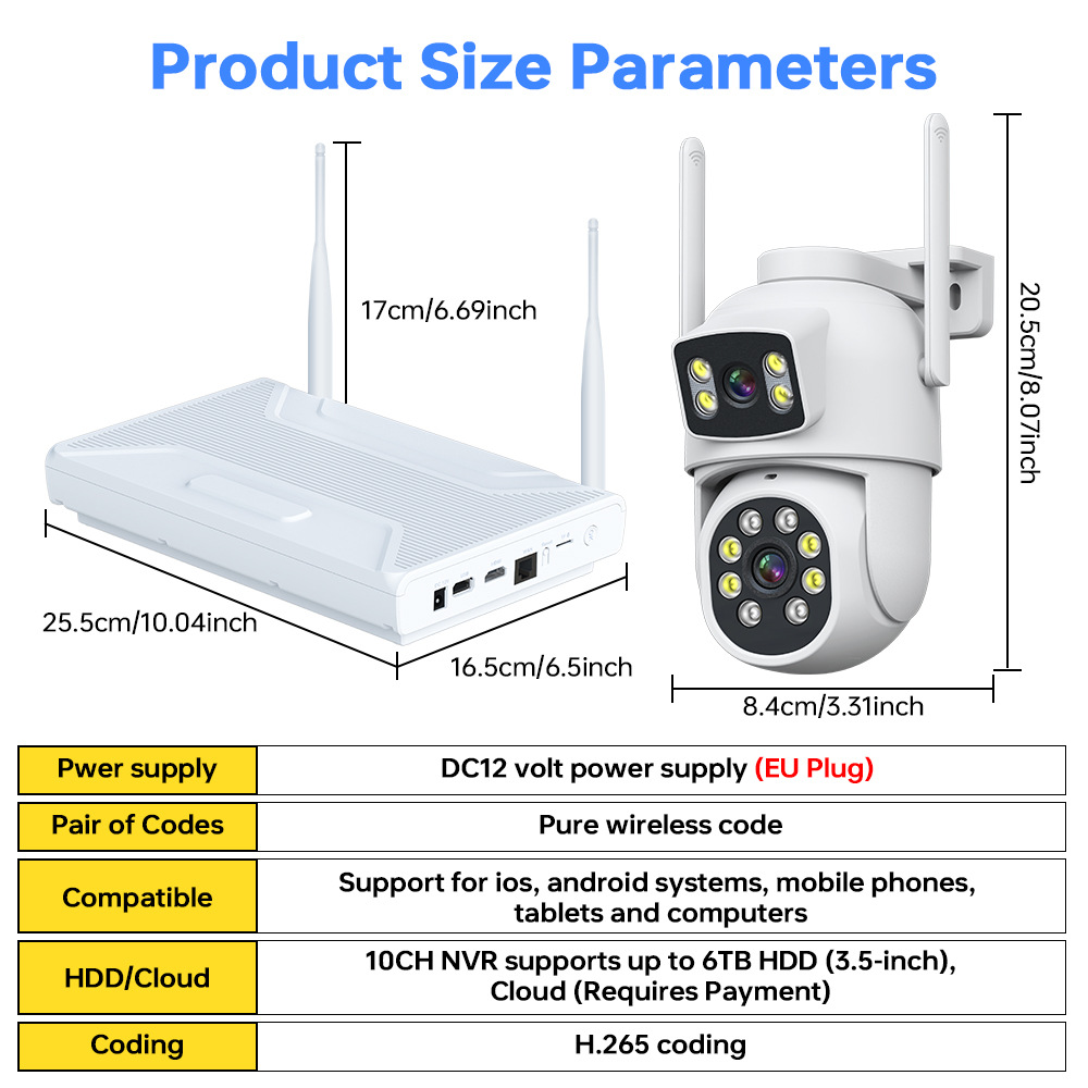 Yishiyun Wireless 4MP Outdoor Bullet Dome Surveillance Camera Kit with NVR