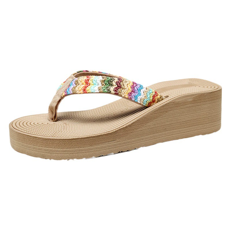 Женские Шлепанцы из искусственной соломы, полипропиленовые шлепанцы, летние модные уличные пляжные шлепанцы на танкетке, липкие сандалии ручной работы с цветами