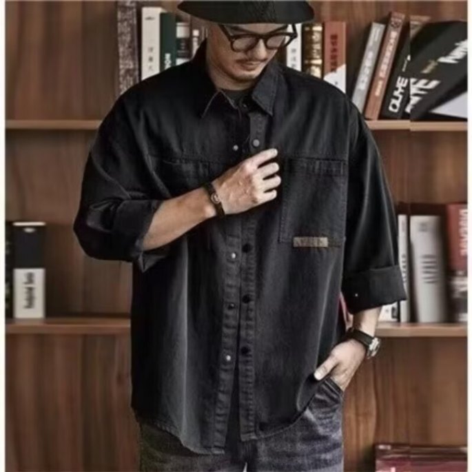 2024 Hong Kong Style New Arrival Denim Shirt Men's Short Sleeve Summer Loose Korean Style Half Sleeve Shirt Jacket for Teenagers