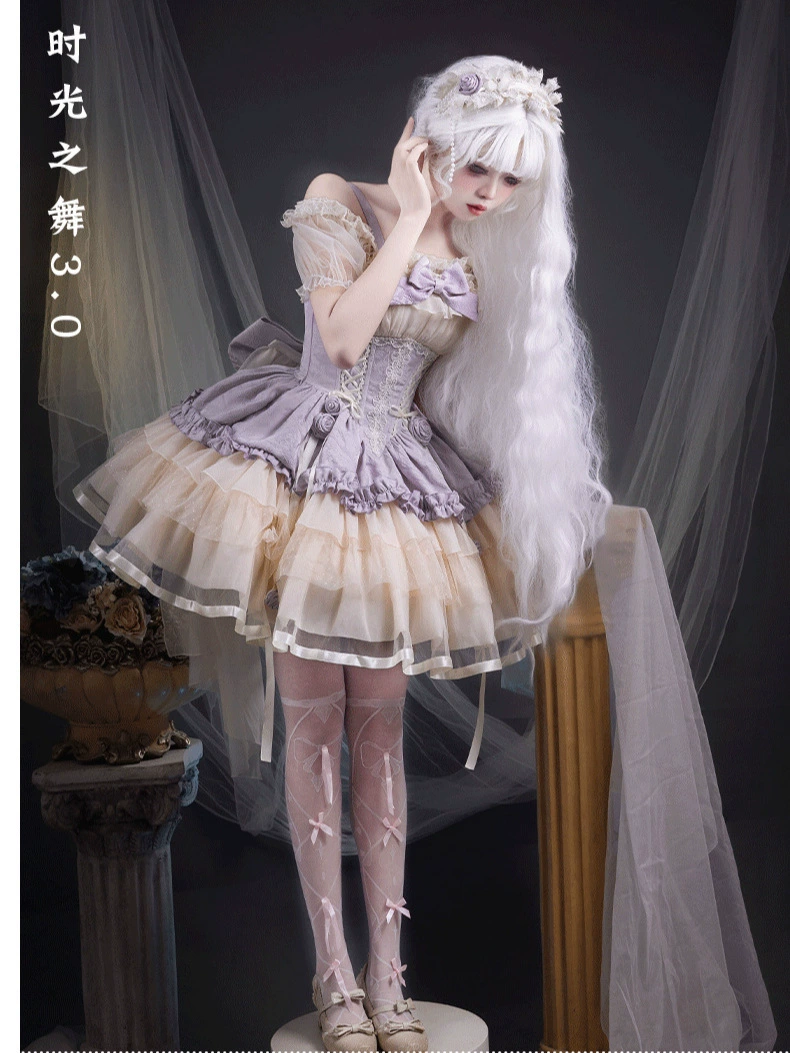 Lolita JSK (Bianyuan) Dance of Time 3.0 — балетный короткий стиль, бантик и розетки, голубой (S–M)