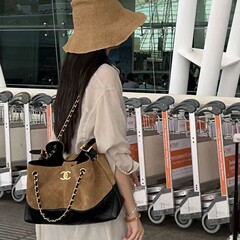双拼廘皮ChaneI25新品单肩托特大容量经典菱格手提腋下通勤链条包