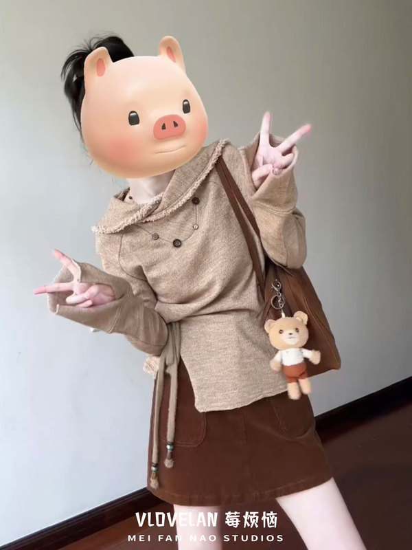 日系复古翻领衬衫女2025新款独特别致开叉系带气质宽松长袖上衣潮|undefined