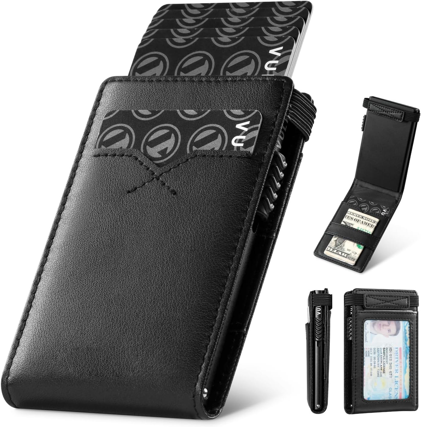 Amazon doble doble flip caja de tarjetas metálicas multifuncional RFID anti-robo cartera de cuero multi-carjeta cartera de negocios