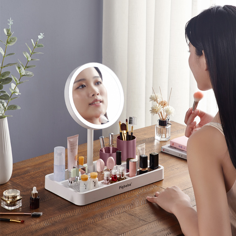 new pattern Net Red Cosmetic mirror Storage desktop Beauty led Fill Light charge Plug in Folding Light gift customized