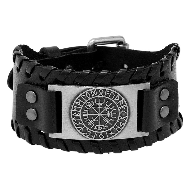 Nueva joyería transfronteriza Nordic Viking pirata pulsera de piel de vaca vintage brújula tejida pulsera de cuero de los hombres