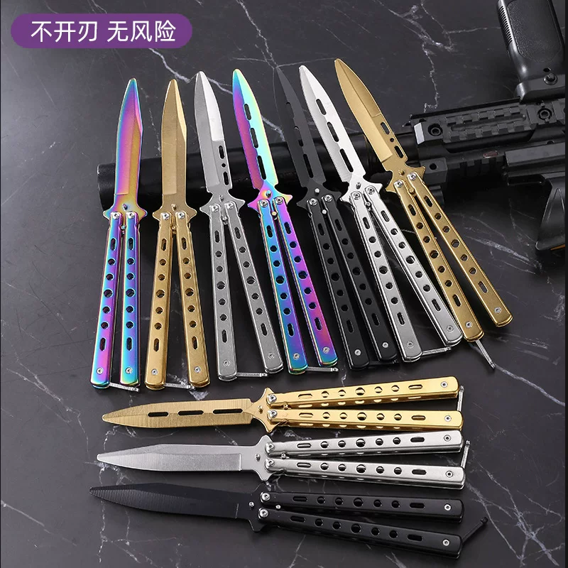 Butterfly (Balisong) Trainer Knife — Non-Sharp Practice Trainer, Multi-Color Tips