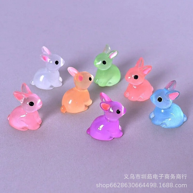ミニ夜光ウサギ動物樹脂製フィギュア人形飾りアクセサリー卓上手作り装飾小物かわいい|undefined