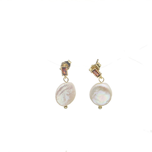 Natural baroque pearl high-end earrings high-end niche emerald earrings 925 silver needle retro earrings for women