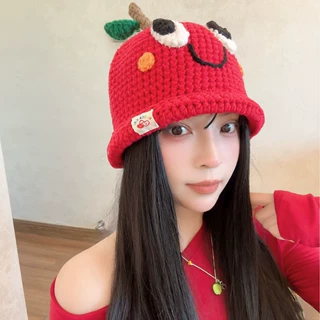 2025新款女个性文艺针织苹果系帽子胡萝卜包头显脸小毛线帽