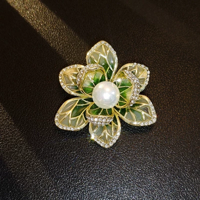 Retro Painted Flower Brooch Corsage Antique Enamel Peony Brooch Women's Niche Suit Lapel Clothing Accessories (Yaxa sancaqları) - green