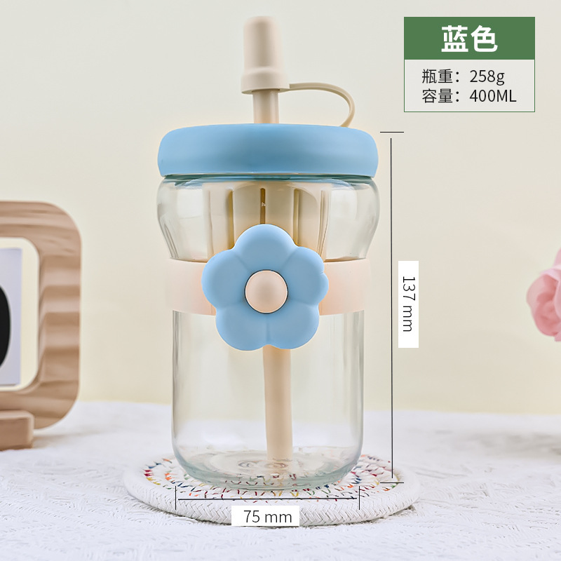 现货花茶杯高颜值茶水分离杯耐高温吸管杯子玻璃杯女生大容量水杯|undefined