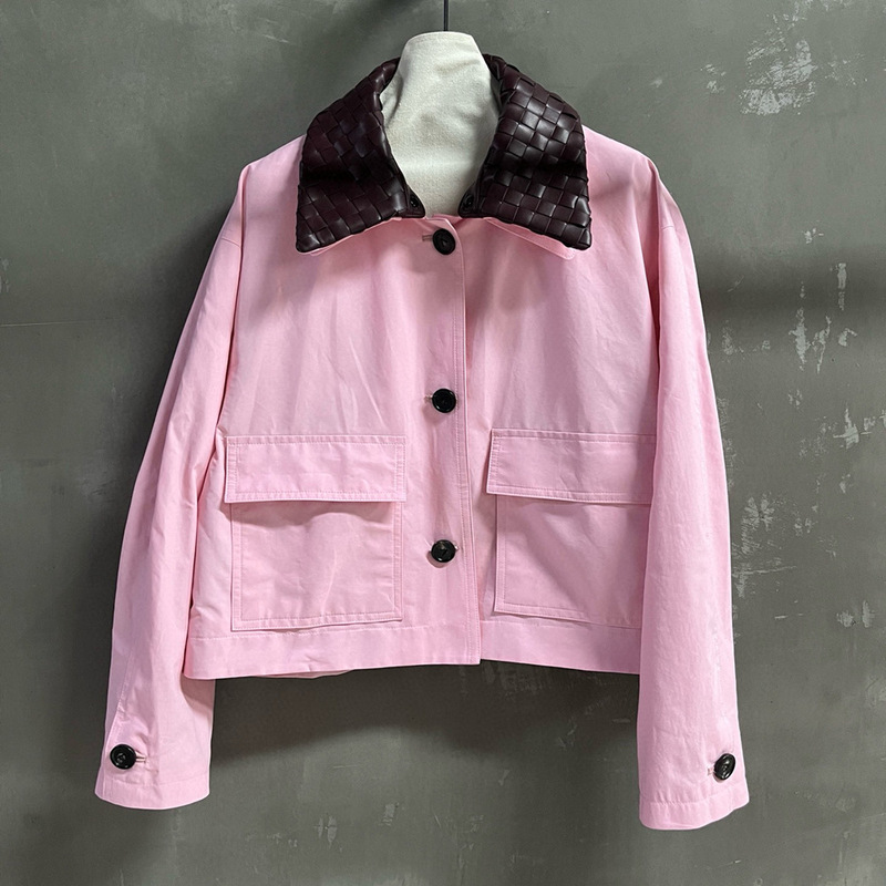 2025 New Women's Style Sheepskin Braided Collar Pink Windbreaker Jacket European Fashion Trendy Coat