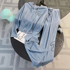 跨境盐系穿搭休闲运动套装女春洋气减龄显瘦连帽卫衣阔腿裤两件套
