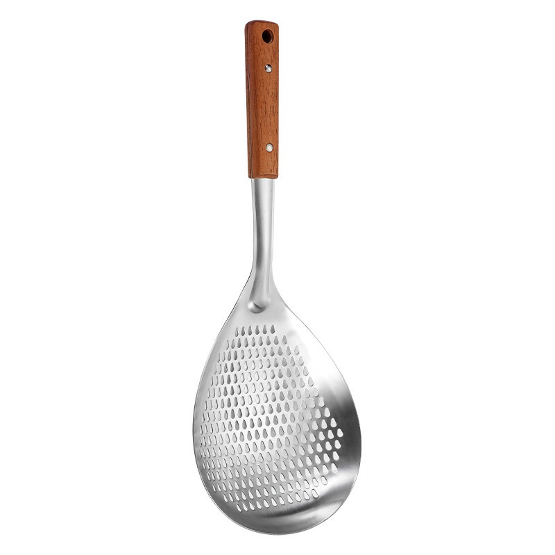 Mango de madera maciza engrosado, colador de pimienta de acero inoxidable, bola de masa, bola de masa, escurrir, freír, filtrar, filtrar, filtrar, cocina, hogar