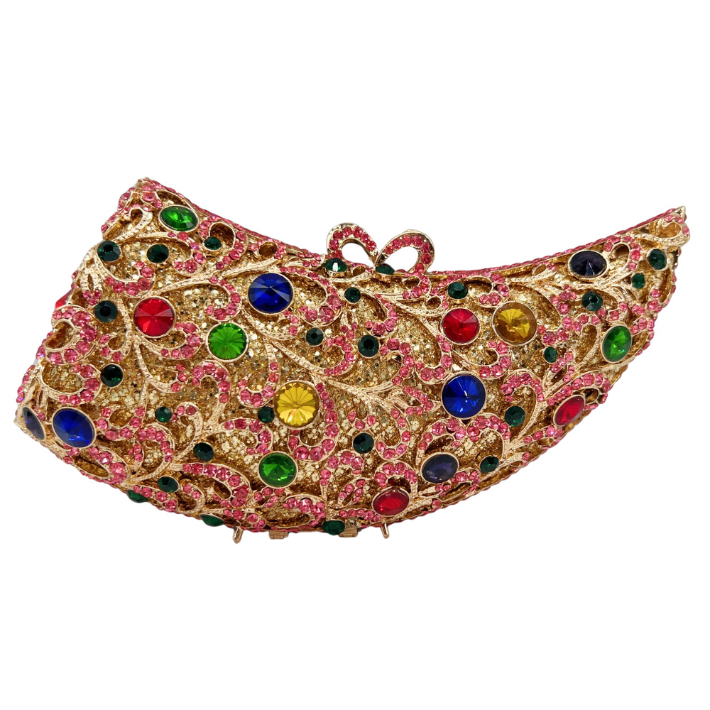 Túi clutch nữ cầm tay dự tiệc đính đá kim cương phong cách châu Âu — Màu vàng nhạt, Màu hồng vàng kim, Đế vàng kim cương, Màu bạc