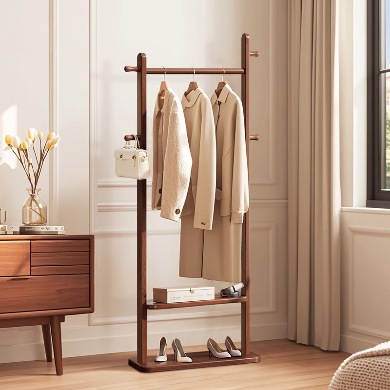 高级感全实木衣帽架卧室落地式挂衣架2024新款办公室挂衣服置物架