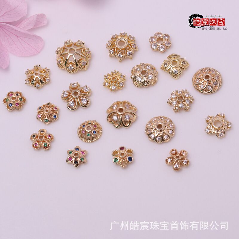 14K Gold-Filled Color-Protected Inlaid Zircon Flower Holder Snowflake Various Accessories Bead Hat Bracelet Necklace DIY Jewelry Accessories
