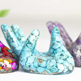 「树脂填充天然水晶拇指底座摆件」家居装饰水晶球底座