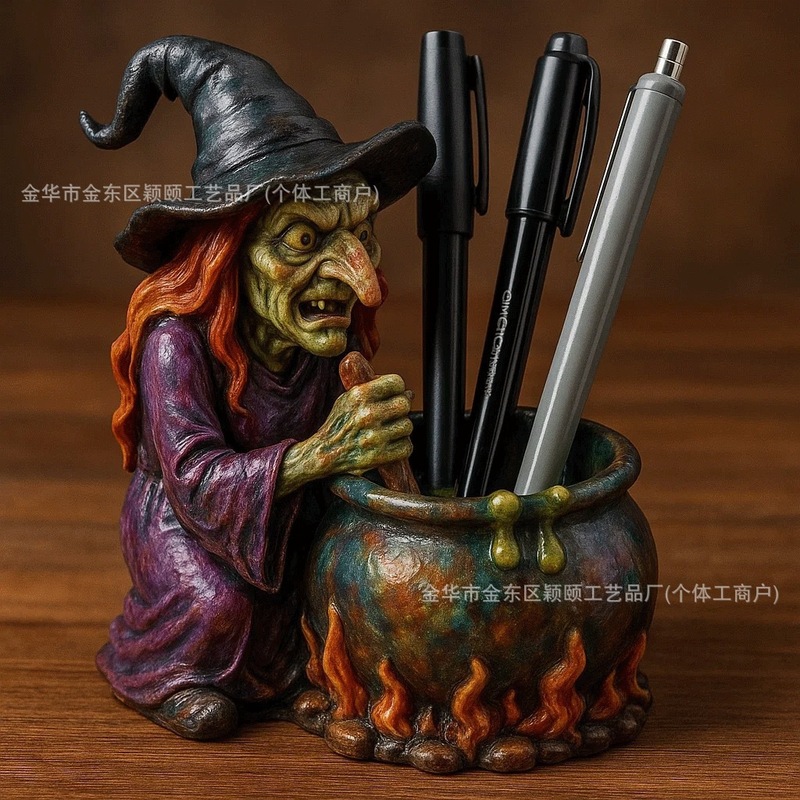 跨境新品万圣节Magic Witch Cauldron Pen Holder魔法女巫笔筒|undefined