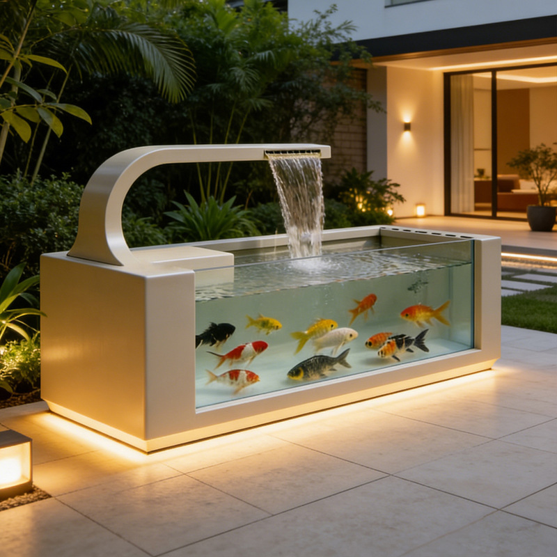 Customized Stainless Steel Water Feature Pool for Villa Courtyard, Circulating Filtered Water Feature, Outdoor Finished Waterfall Landscape Fish Pond Customized Stainless Steel Water Feature Pool for Villa Courtyard, Circulating Filtered Water Feature, Outdoor Finished Waterfall Landscape Fish Pond