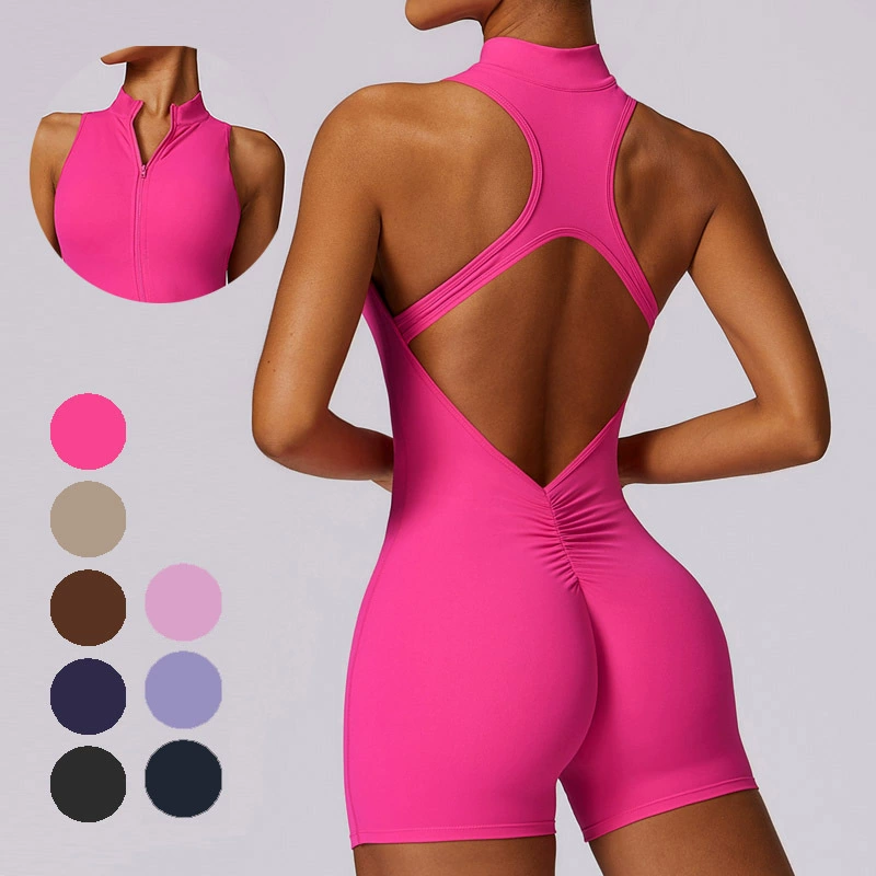Комбинезон для фитнеса, женский спортивный красивый облегающий костюм для йоги на молнии сзади