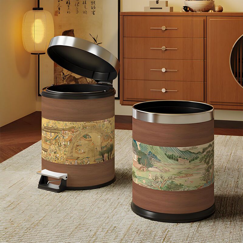 Chinese-Style Trash Can for Home Use in Bathroom, Living Room, High Aesthetic Value, Vintage Kitchen, Guest Room, Bedroom, Office Wastebasket