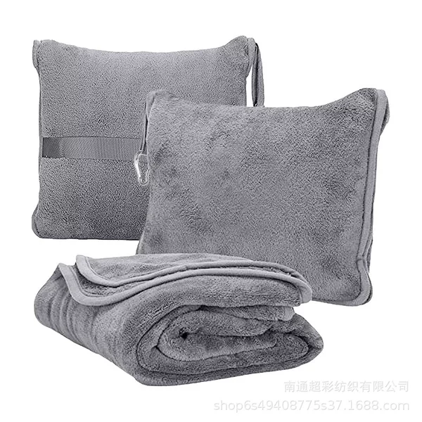 Amazon Cross-Border Flannel Stowable Airplane Blanket Folding Pillow Blanket Ready-Made Warm Outdoor Travel Blanket