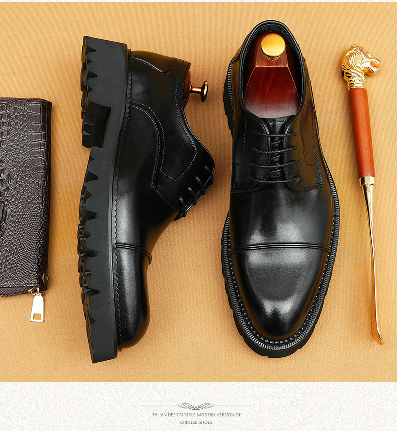 Formal business casual leather men's three-point leather shoes with thick soles_vogvips.com