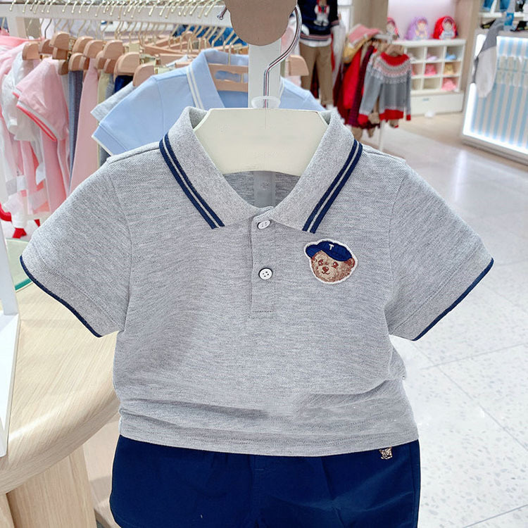 2024 New Summer Bear Children's Clothing for Boys College Style Short Sleeve POLO Shirt Casual Short Sleeve T-Shirt Top