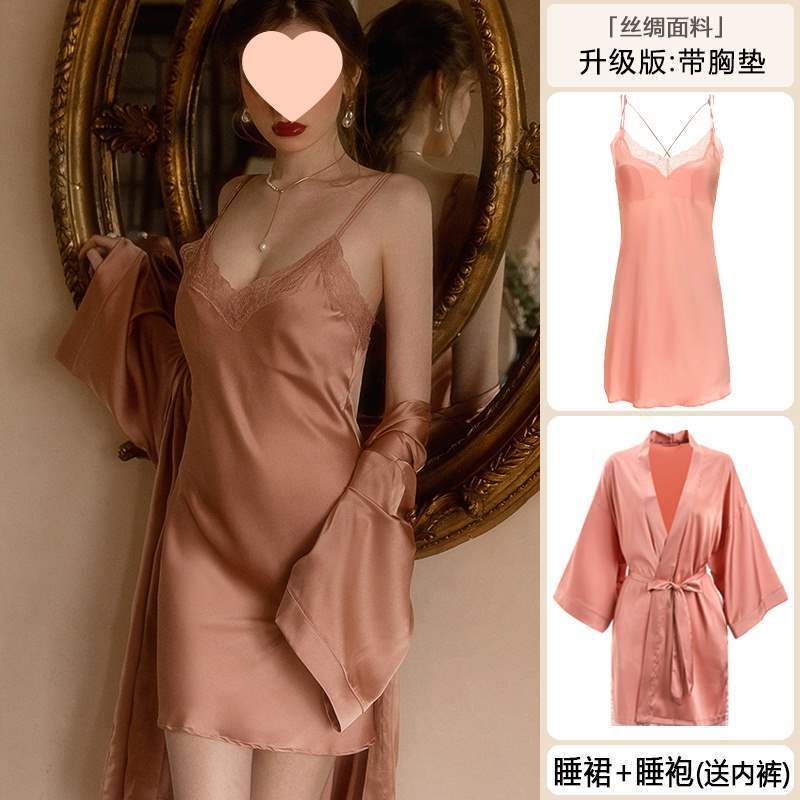 桑蚕丝睡衣女纯欲风睡裙2025新款春夏季带胸垫薄款吊带真丝家居服|undefined