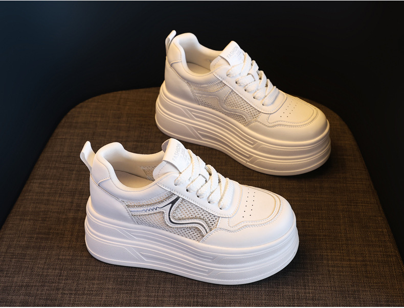 Giày sneaker nữ đế dày tăng chiều cao lưới thoáng khí phong cách thể thao — màu trắng chi tiết 4