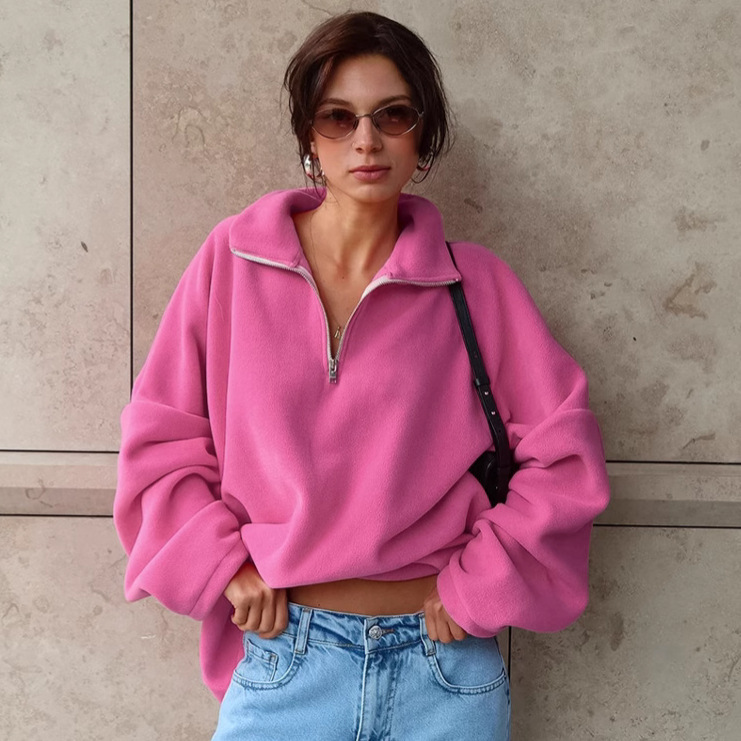Autumn and winter new pink lapel fleece sweater 2024 European and American fashion cross-border wholesale women's lamb cashmere jacket Autumn and winter new pink lapel fleece sweater 2024 European and American fashion cross-border wholesale women's lamb cashmere jacket