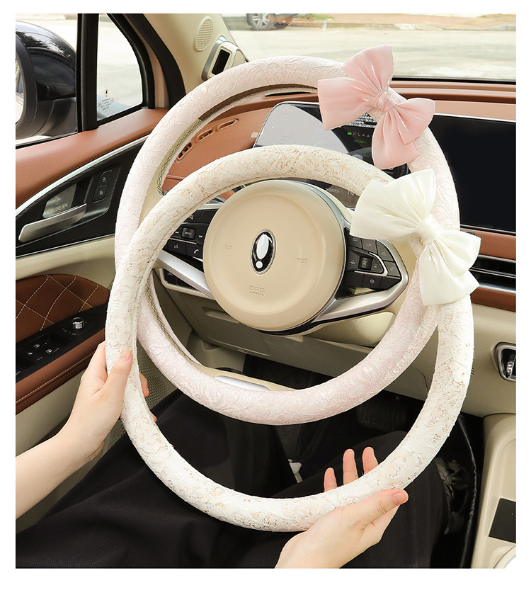 New Car Steering Wheel Cover for All Seasons and Summer, Non-Slip, Universal Fashionable Lace Female Cute Handlebar Cover, Cross-Border Supply