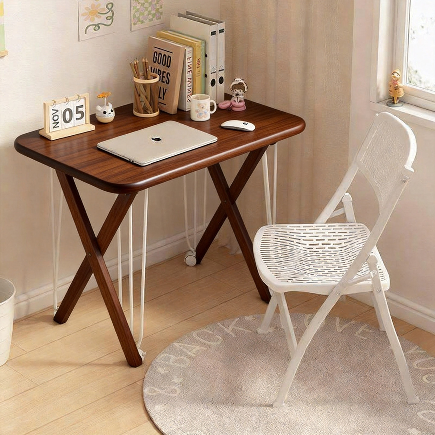Foldable computer desk, desktop table, portable modern home office desk, simple study table for bedroom, writing desk