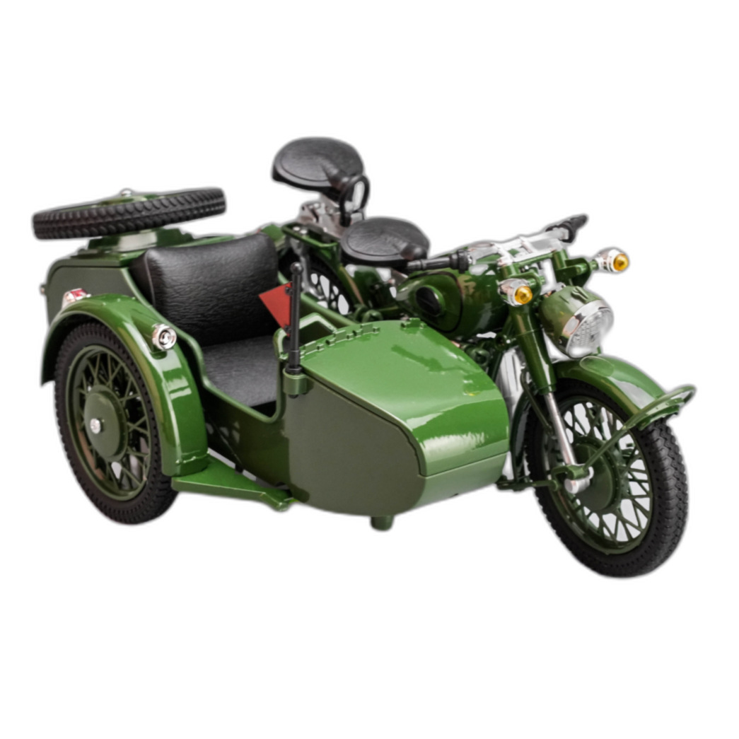 1/10 modelo de aleación de motocicleta de tres ruedas con hombro modelo de coche puede deslizarse simulación de sonido decoración de juguete de coche retro