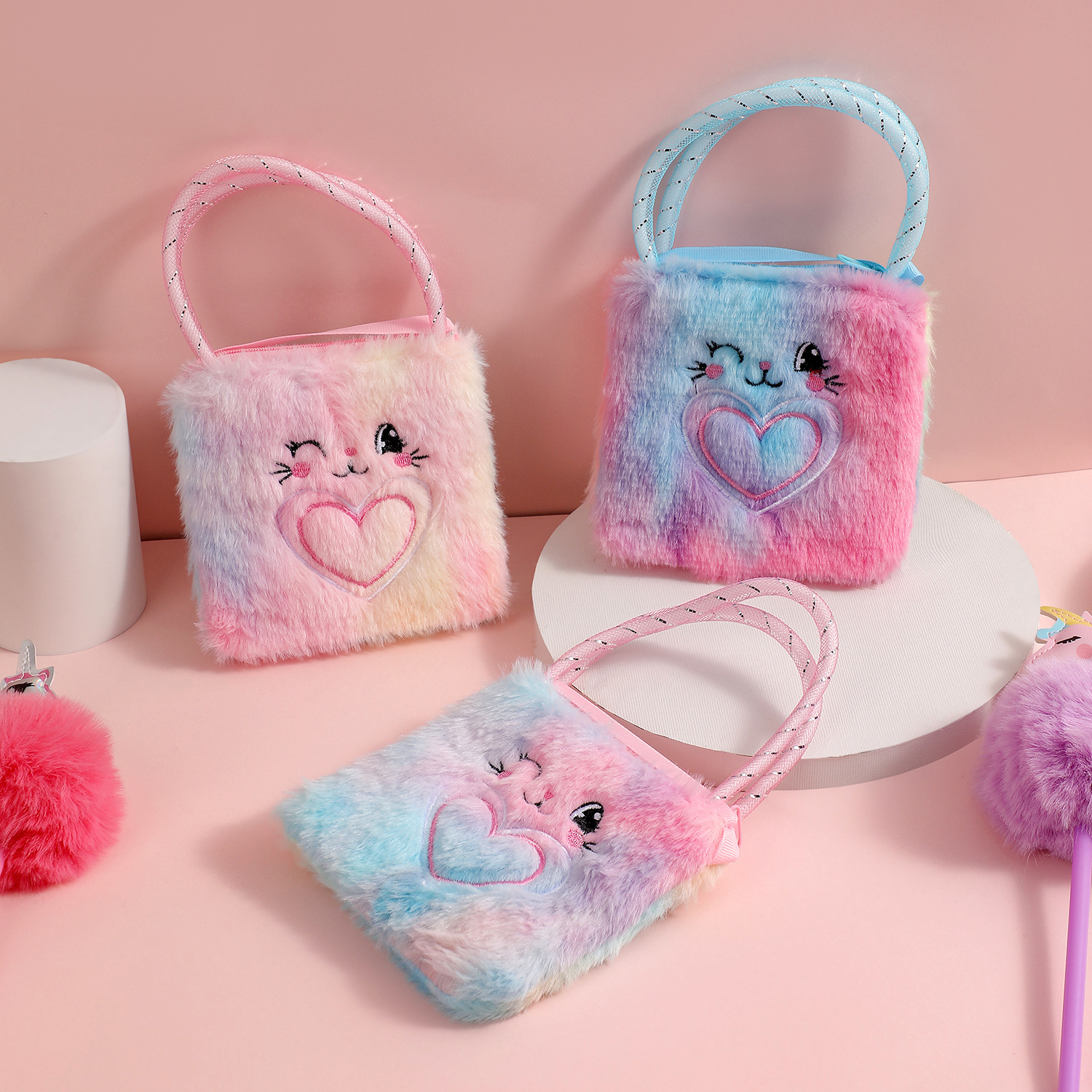 108g Weight Zipper Closure Type Single Shoulder Strap Strap Type Crossbody Bag Bags Type Daily, Shopping Occasion Plush Material Bow Knot Pattern All Seasons Season Girl'S Gender Cute Style Square Shape Small Size Girl'S Small Plush Bow Knot Cute Square Zipper Crossbody Bag 10