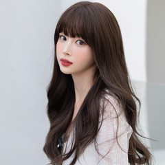 日系自然ふわふわロングカールかつら女性チー前髪カール大きい波かつらwigs化学繊維かつらカバー